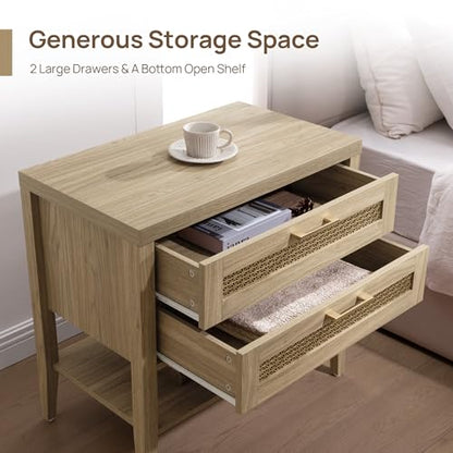 SICOTAS Night Stand Set 2 - Large Nightstands Sets of 2 with Drawers and Shelf, Rustic Bedside Table for Bedroom, Mid Century Modern Nightstand, 25.7" Tall Side End Table (Light Walnut, 2 Pieces) - color: Light Walnut, size: 2 Pieces