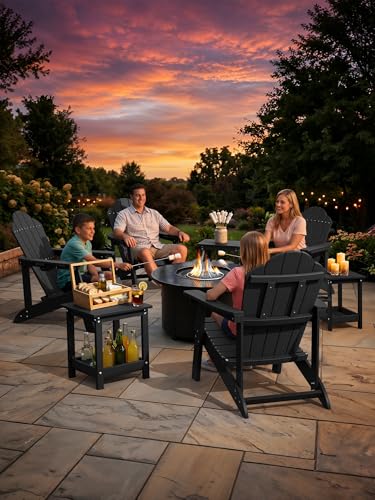 LUE BONA Small Outdoor Side Table, 2-Tier HDPE with Rail, Black | Outdoor End Table with Rail for Patio, Deck, Poolside, Weather Resistant HDPE, Low Maintenance, Easy to Clean - color: Black