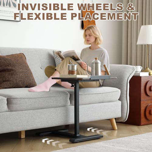 Solid Wood C-Shaped Side Table,360° Rotating TV Tray Table,Height-Adjustable,Sliding Sofa Table,Rolling Laptop Desk for Living Room and Bedroom Use with Sofa,Bed,Chair-Deep Walnut - color: Deep Walnut