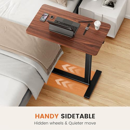 Sweetcrispy Overbed Table, Bedside Table, Storage Shelf | Adjustable Rolling Wheels, Hospital Home Use, Mobile Laptop Desk, Space Saving Frame, Chocolate - color: Chocolate