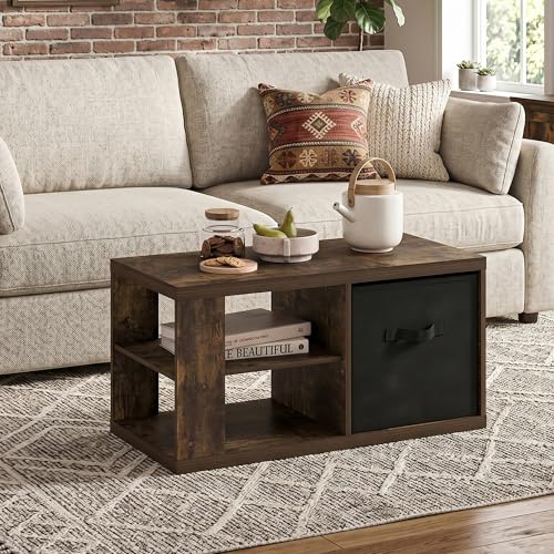 3-Tier Modern Coffee Table with 1.2 Thick Tabletop, Side Table with Open Shelf and Storage Bin, Coffee Table, for Bedroom, Living Room, Home Office, Amber Pine - color: Amber Pine/Black