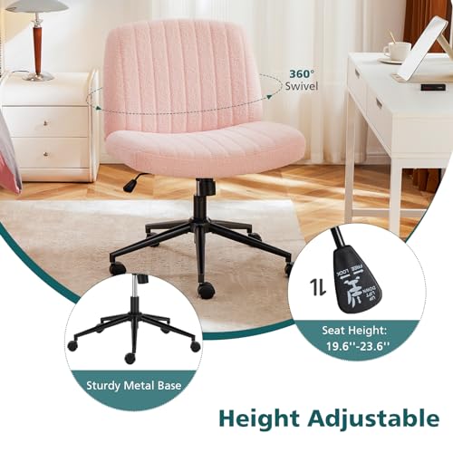 OLIXIS Criss Cross Chair with Wheels, Vanity Chair, Home Office Desk | Furry Teddy Fleece, Wide Seat Armless, Height Adjustable Swivel, Home Computer Task, Bedroom, Study, Pink Teddy - color: Pink Teddy