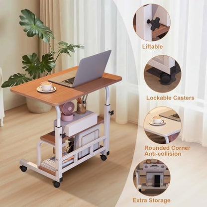 Adjustable Height Mobile Standing Desk with Wheels – Portable Rolling Computer Desk – Storage Shelves – Home Office & Small Spaces – Walnut Color - color: Brown 60 X 40cm