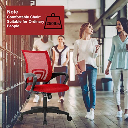 BestOffice Ergonomic Office Chair | Mid-Back Swivel Desk Chair | Red | with Lumbar Support, Adjustable Height & Breathable Backrest | Sponge Seat & Rolling Wheels | for Home, Office | Pack of 1 - color: Red, style: pack of 1