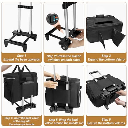 LIWSHWZ Rolling Teacher Tote Bag,Wheeled Teacher Bag with Detachable Dolly & File Teacher Tote - color: Black