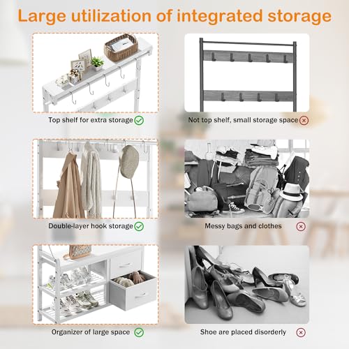 Lulive Hall Tree with Bench and Shoe Storage, 31.5” Coat Rack Freestanding | White, 5 in 1 Intelligent Design, 17 Hooks, 2 Drawers, Handy Clothes Rail - color: White, size: 11.8"D x 31.5"W x 70.9"H
