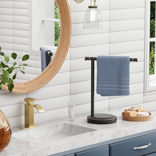 Hoimpro 13" Oil Rubbed Bronze Stand Hand Towel Holder Bathroom Kitchen Countertop Towel Rack Towel Bar Ring Free Standing Counter T Bath Accessories Freestanding Vanity Sink Hardware Stainless Steel - color: Oil Rubbed Bronze