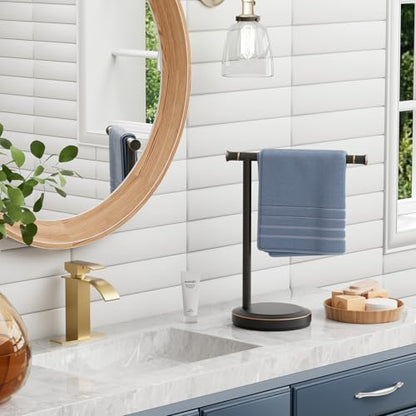 Hoimpro 13" Oil Rubbed Bronze Stand Hand Towel Holder Bathroom Kitchen Countertop Towel Rack Towel Bar Ring Free Standing Counter T Bath Accessories Freestanding Vanity Sink Hardware Stainless Steel - color: Oil Rubbed Bronze