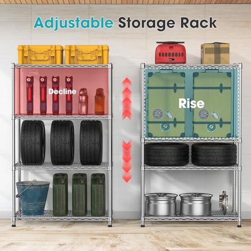 4-Shelf Heavy-Duty Metal Wire Shelving Unit Adjustable Wire Rack 2200LBS Storage Shelves Garage Shelving Storage Shelf Flower Stand for Pantry Laundry Kitchen 14" Dx35.7 Wx59 H - size: 4-Tier-Silver[14" D x 35.7" W x 59" H]