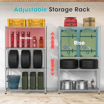 4-Shelf Heavy-Duty Metal Wire Shelving Unit Adjustable Wire Rack 2200LBS Storage Shelves Garage Shelving Storage Shelf Flower Stand for Pantry Laundry Kitchen 14" Dx35.7 Wx59 H - size: 4-Tier-Silver[14" D x 35.7" W x 59" H]