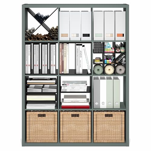Furinno Cubicle Book Shelf, 12-Cube Bookshelf, Extra Thick Frame Reversible Bookcase with Open Back, 14.6" x 44" x 58", for Living Room, Bedroom, Home Office, Sage Green - color: Sage Green, size: 12-Cube
