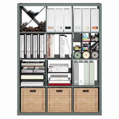 Furinno Cubicle Book Shelf, 12-Cube Bookshelf, Extra Thick Frame Reversible Bookcase with Open Back, 14.6" x 44" x 58", for Living Room, Bedroom, Home Office, Sage Green - color: Sage Green, size: 12-Cube