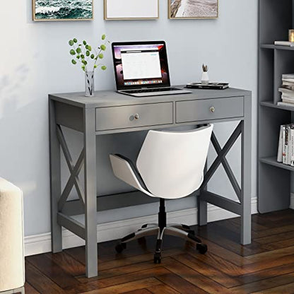 ChooChoo 40 Inches Farmhouse Computer Desk with 2 Drawers | Wooden Writing Desk, Study Desk for Home Office, Makeup Vanity, Grey - color: Grey, size: 40inch without Power Outlet