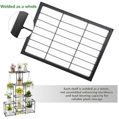 Plant Stand Indoor Outdoor, Metal 6 Tier Tall Hanging Plant Shelf for Multiple Flower Planter Large Heavy Duty Ladder Plant Holder for Garden, Black (y-202) - size: y-202