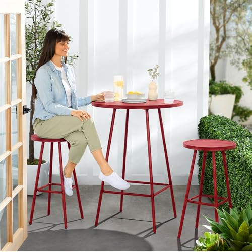 Best Choice Products 3-Piece Patio Dining Set, Bar Height, Outdoor Bistro Set, Outdoor Round Bar Table w/ 2 Bar Stools, Steel - Red - color: Red