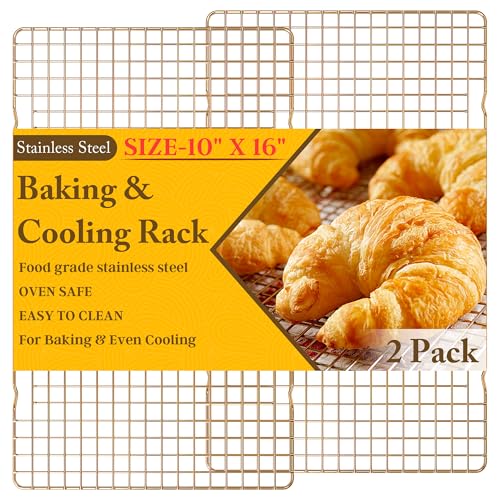 2PCS Cooling Racks for Cooking and Baking - 10" x 16"Heavy Duty Stainless Steel Wire Rack for Baking, Grilling, Roasting - Oven & Dishwasher Safe - Fits Half Sheet Pan（Gold） - color: Gold, size: 10‘’x16‘’-2PC