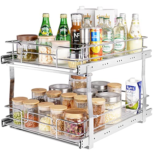 VEVOR 2 Tier 17"Wx21.2"Dx15.2"H Pull Out Cabinet Organizer, Heavy Duty Slide Out Pantry Shelves, Steel Roll Out Drawers, Sliding Drawer Storage for Home, 18.5"Wx22.5"Dx19"H Install Size for Cabinet - size: 17"Wx21.2"Dx15.2"H