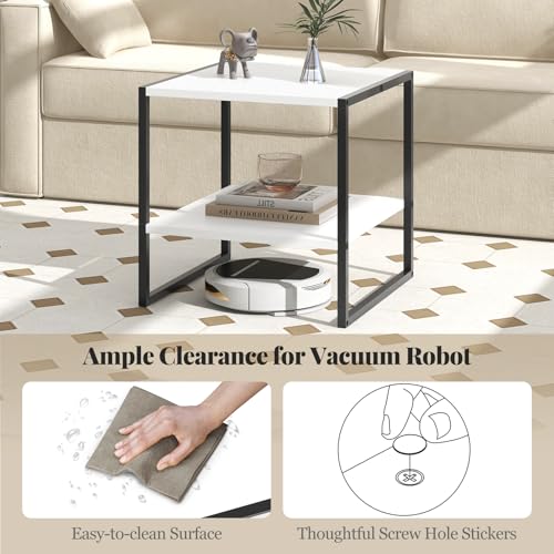 Giantex 20 Inch End Table, Modern Square Side Table with Storage Shelf, Small Coffee Table for Living Room, Wood Bedside Table, 2-Tier Nightstand for Bedroom, Easy Assembly, White (1)