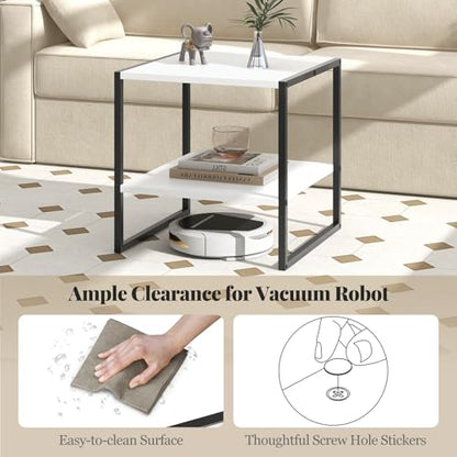Giantex 20 Inch End Table, Modern Square Side Table with Storage Shelf, Small Coffee Table for Living Room, Wood Bedside Table, 2-Tier Nightstand for Bedroom, Easy Assembly, White (1)