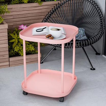 Side Table with Wheels, End Table Living Room Plastic Mobile Sofa Side Table Small Night Stand Bedroom Pink - color: Pink, size: 1 Pack