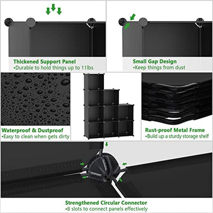 C&AHOME Cube Storage Organizer, 9-Cube Bookcase, Closet Cabinet Black | DIY Stackable Bookshelf, Plastic Modular Shelving Units Ideal for Home, Office, Kids Room, 36.6" L x 12.4" W x 48.4" H - color: Black