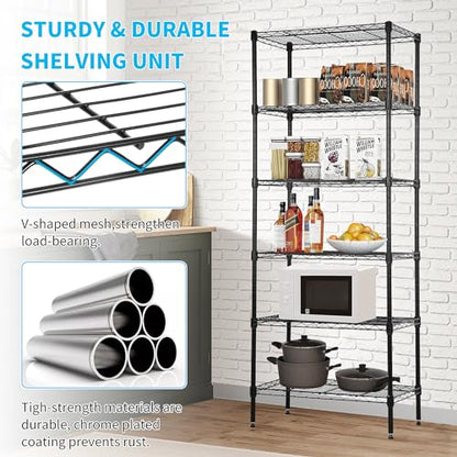BLKMTY Tall Shelves, 6 Tier Wire Shelving, Narrow Storage Metal Shelf, Standing Shelf Units, Adjustable Garage Shelving, 13.2" D x 23.4" W x 59" H, 900lbs Capacity, Commercial Shelves, Black - color: Black, size: 6 Tire: 13.2" D x 23.4" W x 59" H
