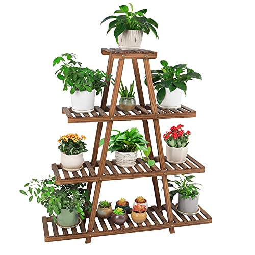 Ufine 4 Tier Wood Plant Stand Indoor Outdoor A Frame Plant Display Shelf | Multiple Plants Rack Flower Pot Holder for Living Room Balcony Patio