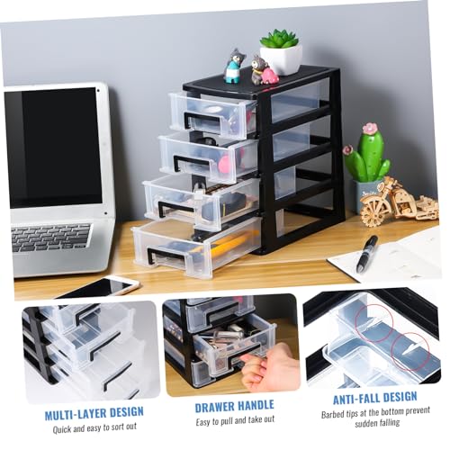 Angoily 4 Drawer Desk Organizer, Plastic Home Office Storage Organizer, Makeup Organizer Storage Station Cube, Cosmetics Jewelry Storage Box, 4 Drawer for Bathroom, Desk, Office (8.31x5.98x9.92 Inch) | Transparent Station Cube, Cosmetics Jewelry Storage B