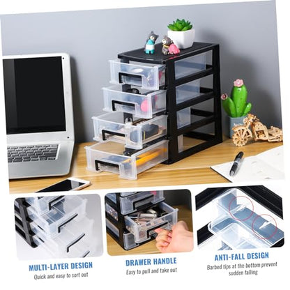 Angoily 4 Drawer Desk Organizer, Plastic Home Office Storage Organizer, Makeup Organizer Storage Station Cube, Cosmetics Jewelry Storage Box, 4 Drawer for Bathroom, Desk, Office (8.31x5.98x9.92 Inch) | Transparent Station Cube, Cosmetics Jewelry Storage B