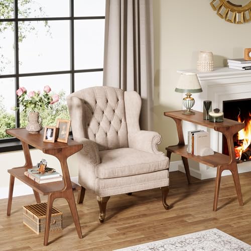 Tribesigns Solid Wood End Table, 2-Tier Farmhouse Side Table with Storage Shelves, Slim Side Table for Couch with Unique Legs, Long Bedside Table for Bedroom, Living Room, Rustic Brown - color: Rustic Brown