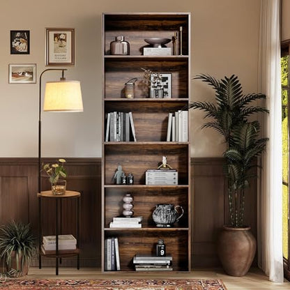 GRUSIGN 71" Tall 6-Tier Bookshelf, Large Open Display Bookcase with Ample Storage, Floor Standing Book Shelf for Living Room, Home Office, Bed Room, Brown - color: Brown