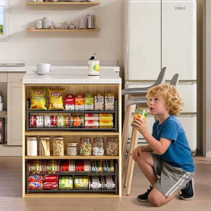 2-Pack Stackable Can Organizer for Pantry Shelf, Adjustable Extra-Long Rolling Can Rack for Kitchen Cupboard Storage, Sturdy Standing Can Holder for Canned Food Goods Soda up to 100, 2 Tier, Black
