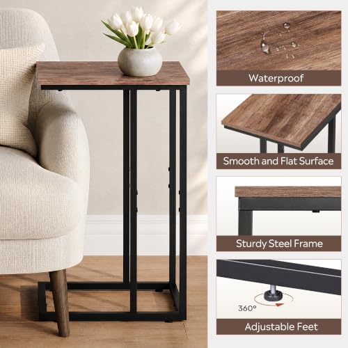 WLIVE C Shaped End Table, Small Side Tables for Sofa and Bed, Couch Table That Slides Under for Living Room, Bedroom, Home Office, Small Spaces - color: Brown