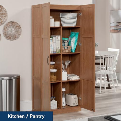 Sauder Select Storage Cabinet, Pantry Cabinet Kitchen Storage with Adjustable Shelves, Bathroom Storage Cabinet, in Highland Oak - color: Highland Oak