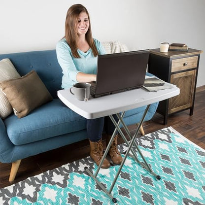 Lavish Home Portable Folding Table - 2.5 Foot Indoor/Outdoor Portable Lightweight Small Table with Adjustable Height - TV Tray for Laptop, Cards, Camping, Crafting, Party (White) - size: 19"H to 28"H