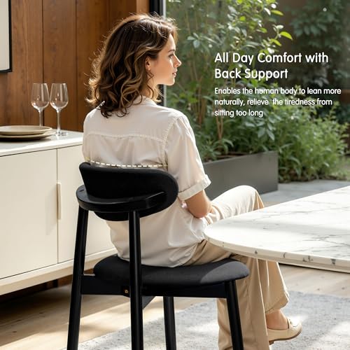 CHUN YI Dining Chairs Set of 6, Upholstered Solid Wood Dining Room Chairs, Mid Century Modern Fabric Kitchen Chairs with Ergonomic Curved Back, Black (Only Chairs) - color: Black, size: Set of 6