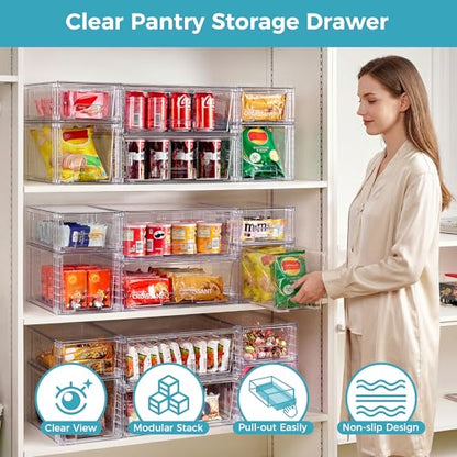Vtopmart 6 Pack Clear Stackable Storage Drawers,Easy to Assemble Pantry Organizers and Storage with handles,Plastic Drawers for Kitchen Pantry,Cabinet,Under Sink Organization - style: 2 Wide+2 Medium+2 Small