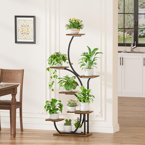 Plant Stand Indoor with Grow Lights, 7 Tier Lighted Corner Plant Shelf, 57" | Tall Plant Stands with Full Spectrum Light for Growing, Metal S-Shaped Flower Display Holder for Home, Office, Black