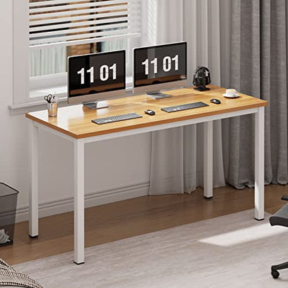 Need 55 Inch Large Computer Desk - Modern Simple Style Home Office Gaming Desk, Basic Writing Table for Study Student, White Metal Frame, Teak - color: Teak & White, size: 55 inches