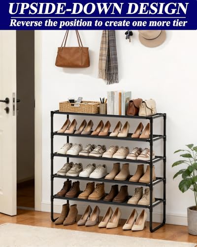 Large Capacity Shoe Rack, 5-Tier Shoe Organizer for Closet, Entryway, Hallway, Holds 20-25 Pairs, Sturdy & Durable Waterproof Fabric Shelf, Space-Saving,Black(35.8" Wide) - size: 5-Black-35.8"