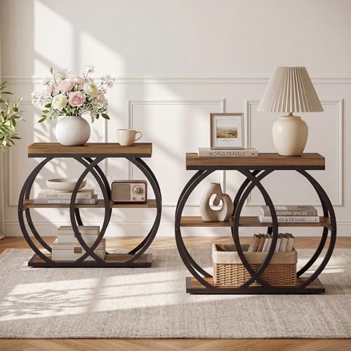 Tribesigns End Table, 3-Tier Narrow Side Table with Metal Frame, Industrial Rectangular Storage Stand for Living Room, Bedroom, Small Spaces, 23.62" L x 11.81" W x 25.59" H, Brown