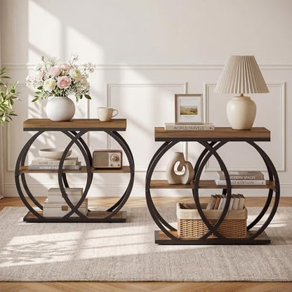 Tribesigns End Table, 3-Tier Narrow Side Table with Metal Frame, Industrial Rectangular Storage Stand for Living Room, Bedroom, Small Spaces, 23.62" L x 11.81" W x 25.59" H, Brown