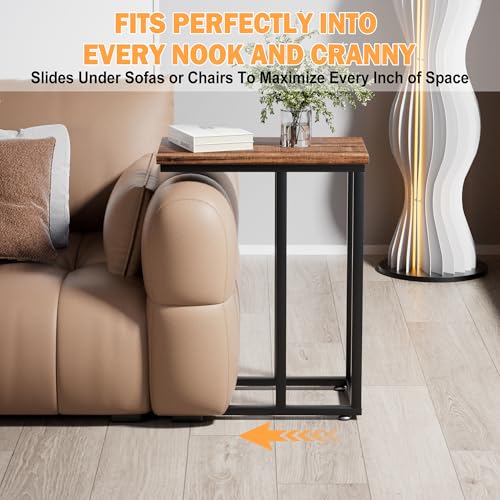 VECELO Universal C-Shaped Side Table, Multi-Functional Snack & TV Tray for Living Room, Bedroom, Brown (2 Set) - color: Brown, size: 2 Set