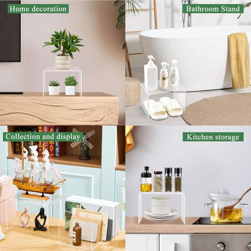 RattanView 2 Pcs 12 x 8 x 8 Inch Large Acrylic Risers Display Stands 5 mm Thick Acrylic Shelf Riser Showcase for Collectibles Jewelry Cupcakes Food Figures Perfume Cabinet(Clear) - color: Clear, size: 12 x 8 x 8 Inch, 5 mm