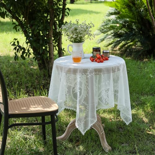 White Lace Small Rectangle Tablecloth 35 x 55 Inch Vintage Embroidered Table Cloth Shabby Chic Wedding Baby Shower Table Cover (White, 35"x55") - size: 55" x 35" (Rectangular)
