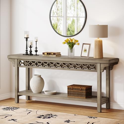 Tribesigns 70.8-Inch Solid Wood Long Console Table, Farmhouse Entryway Table with Storage, Narrow Sofa Table Grey Couch Table for Living Room Entryway Hallway (Gray) - color: Grey
