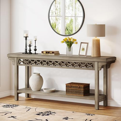 Tribesigns 70.8-Inch Solid Wood Long Console Table, Farmhouse Entryway Table with Storage, Narrow Sofa Table Grey Couch Table for Living Room Entryway Hallway (Gray) - color: Grey