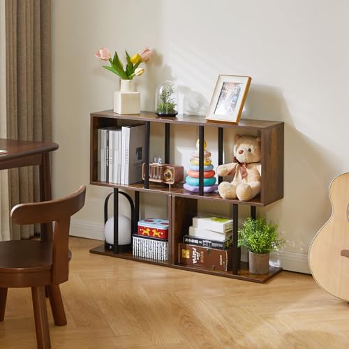 Aibiju Side Table, S Narrow Side Table, Mid-Century Modern Nightstand with Open Storage Shelf, Sofa Table for Small Space, End Table Rustic Brown YD-ST003H - color: Rustic Brown