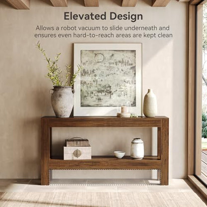 LITTLE TREE 63-Inch Wood Entryway Table, Long Farmhouse Narrow Console Table for Living Room, Hallway, Sofa, Entry, Entrance, Foyer, Behind Couch with 2-Tier Shelves, Brown - color: Red Brown