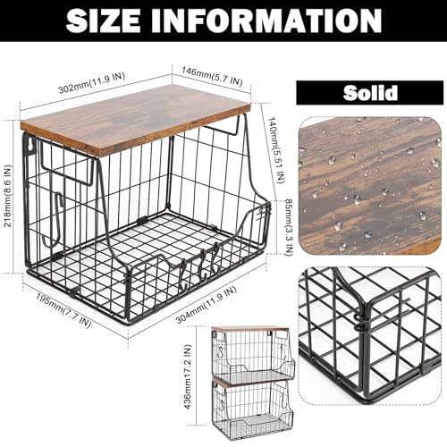 Livabber Fruit Basket for Kitchen, Metal Fruit Vegetable Storage Bin with 2 Banana Hangers, Countertop Wire Basket Organizer for Snack Potato Onion, Screw Mounted or Stand (Black, 2 Pack) - style: 2 Pack